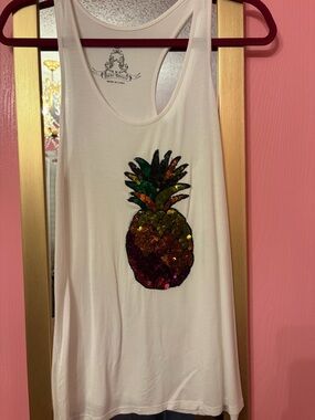 Sequin Pineapple Tank Top - White